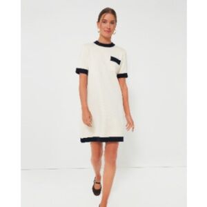 Elegant Off White and Navy Trim Dress